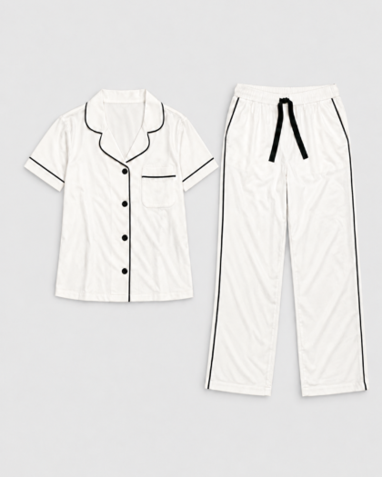 Pyjama pour femme – Ensemble blanc à liserés noirs Seamlife – Haut à manches courtes, vue corrigée