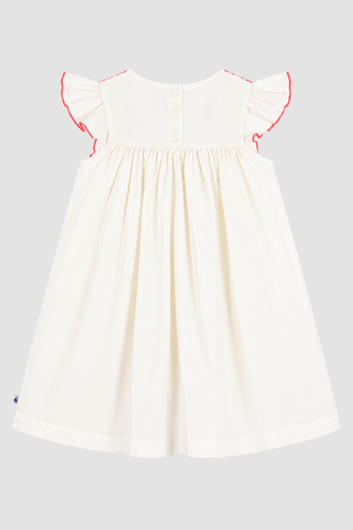 Robe fille Petit Bateau beige à smocks et broderies corail (6 et 10 ans) – vue complémentaire 2