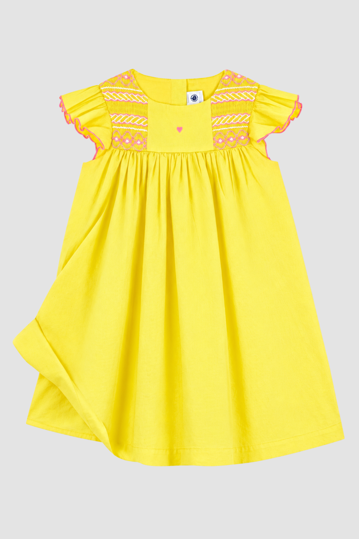 Robe fille Petit Bateau jaune à smocks et manches volantées (8 et 12 ans) – vue complémentaire 1