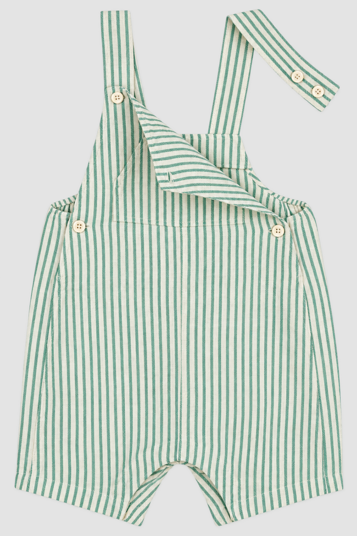 salopette courte Petit Bateau, détail des bretelles et boutons