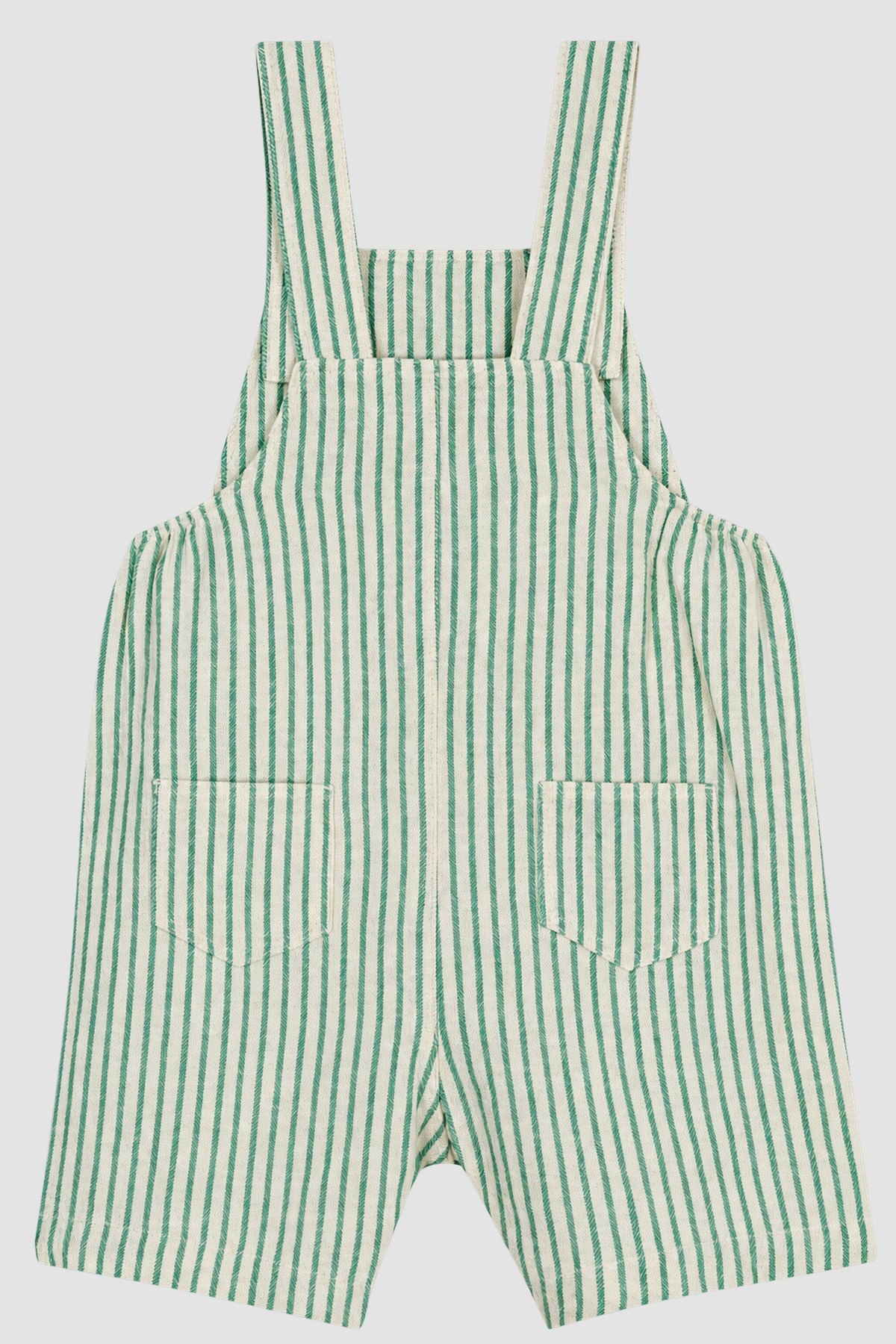 salopette courte Petit Bateau rayée vert et écru vue de dos
