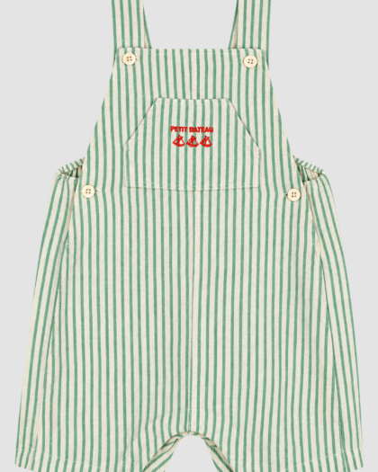 salopette courte Petit Bateau rayée vert et écru vue de face