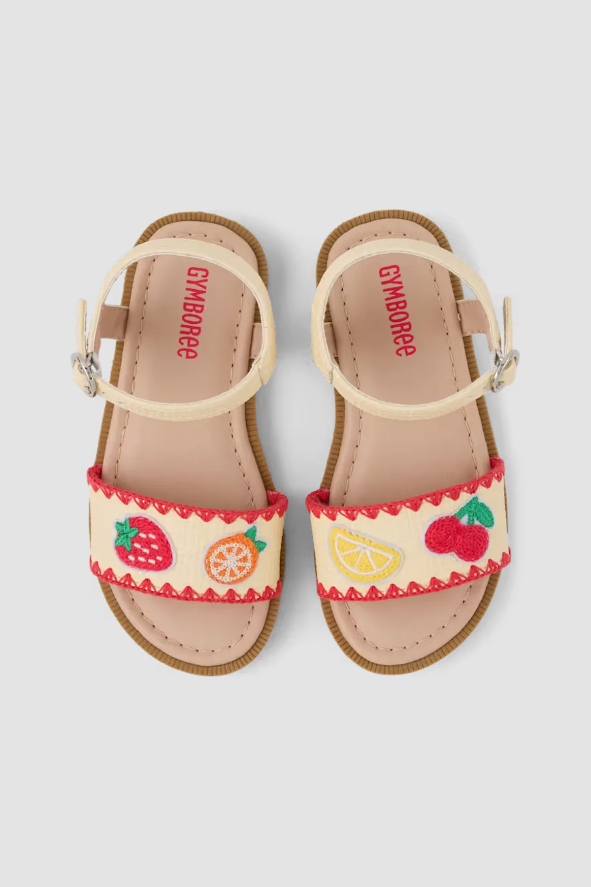 Sandales fille Gymboree écrues à fruits brodés colorés – paire vue du dessus