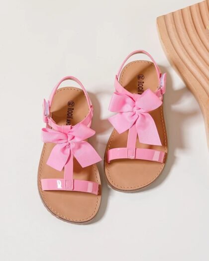 Paire de sandales Rock & Joy roses pour fille à nœud, vue du dessus