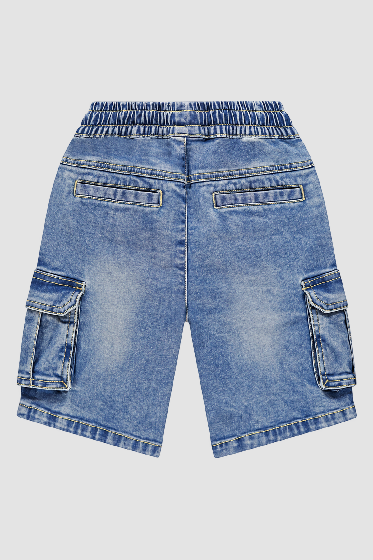 Short cargo garçon en jean bleu délavé à cordon (7 ans) — short cargo jean 7ans dos