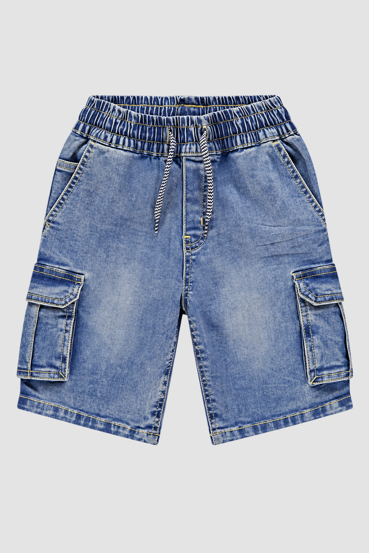 Short cargo garçon en jean bleu délavé à cordon (7 ans) — short cargo jean 7ans principale