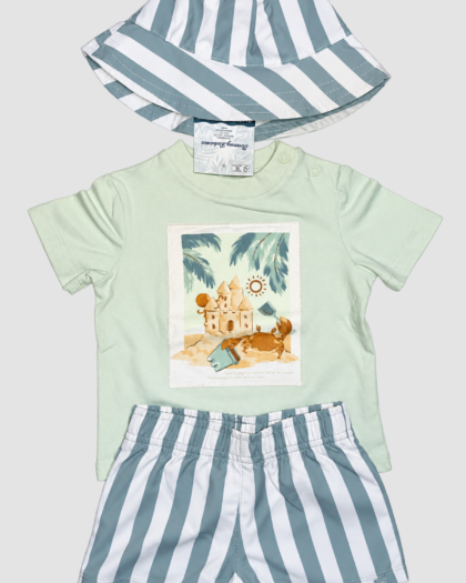 Ensemble bébé garçon T-shirt, short rayé et bob – Tommy Bahama (6–9 mois) – principale