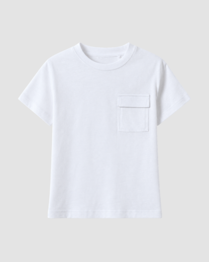 Vue avant du T-shirt blanc garçon OVS avec poche poitrine