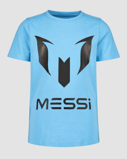 T-shirt garçon bleu ciel à manches courtes avec motif Messi noir